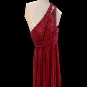 Azazie, burgundy, one shoulder, bridesmaids dress